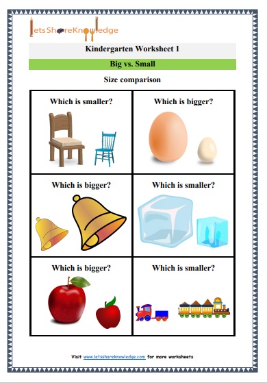Kindergarten big vs small  worksheet 1
