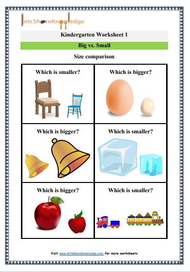 Kindergarten Worksheet 1 Big vs. Small Size comparison Which is