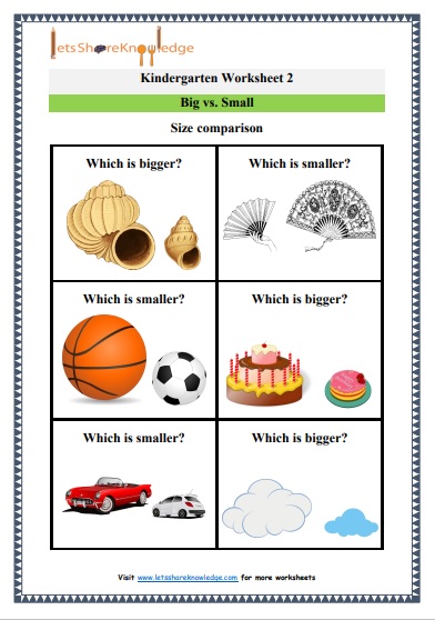 Kindergarten Worksheet 2 Big vs. Small Size comparison Which is