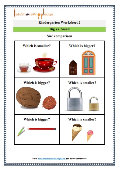 Kindergarten big vs small worksheet 3