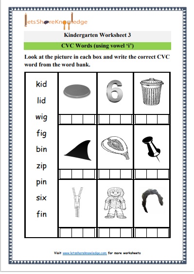 Kindergarten CVC Words worksheet 3