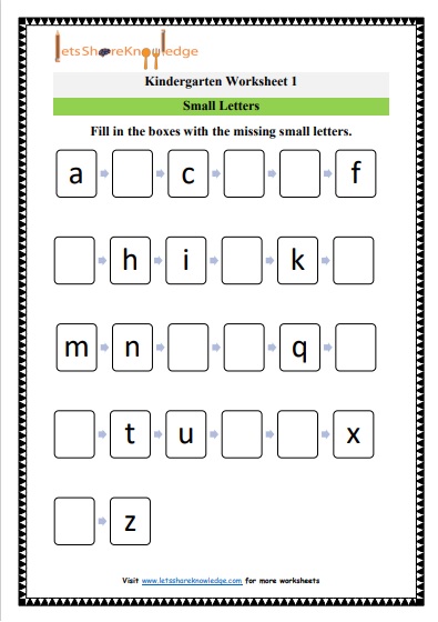 Kindergarten Small letters  worksheet 1