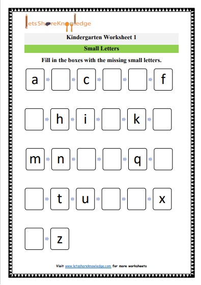 Kindergarten Worksheets: Small Letters – Lets Share Knowledge